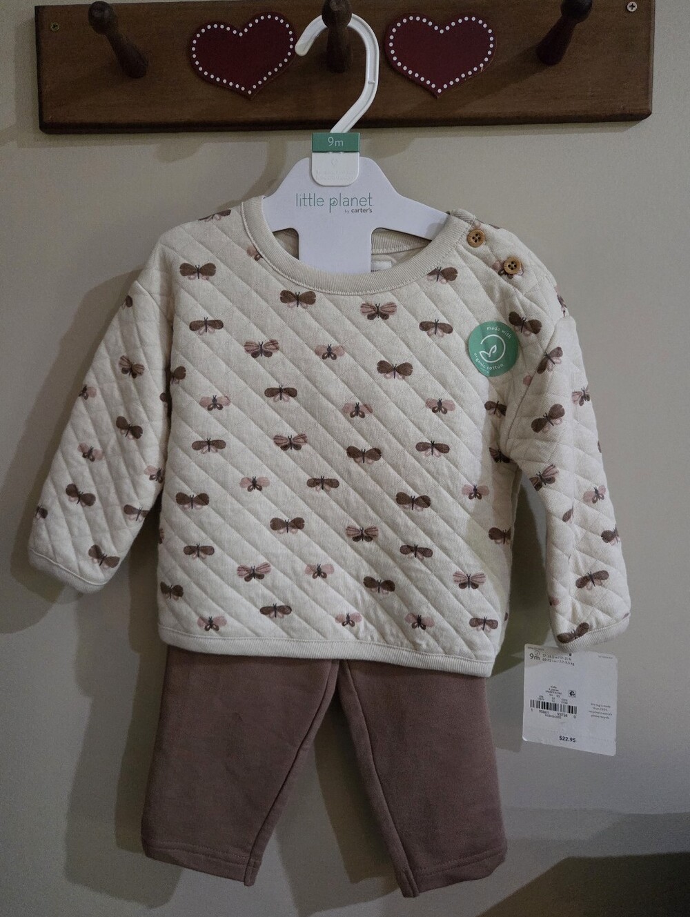 Little Planet By Carter's Soft cream quilted long-sleeve Set Sizes 6m,9m New